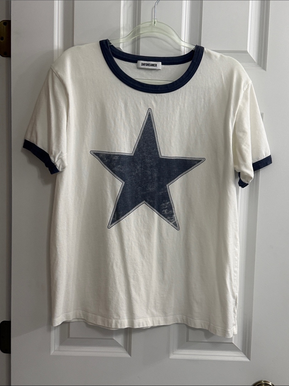 Daydreamer White Tee with Navy Star Ringer